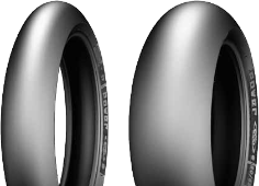 Nahaufnahme der Lauffläche Michelin Power Slick 19/69 R17 Rear TL A